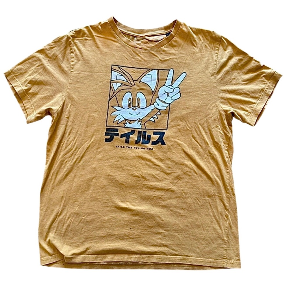 Gildan Sonic Tails Graphic Tee Women Small Yellow Excellent Japanese Streetwear